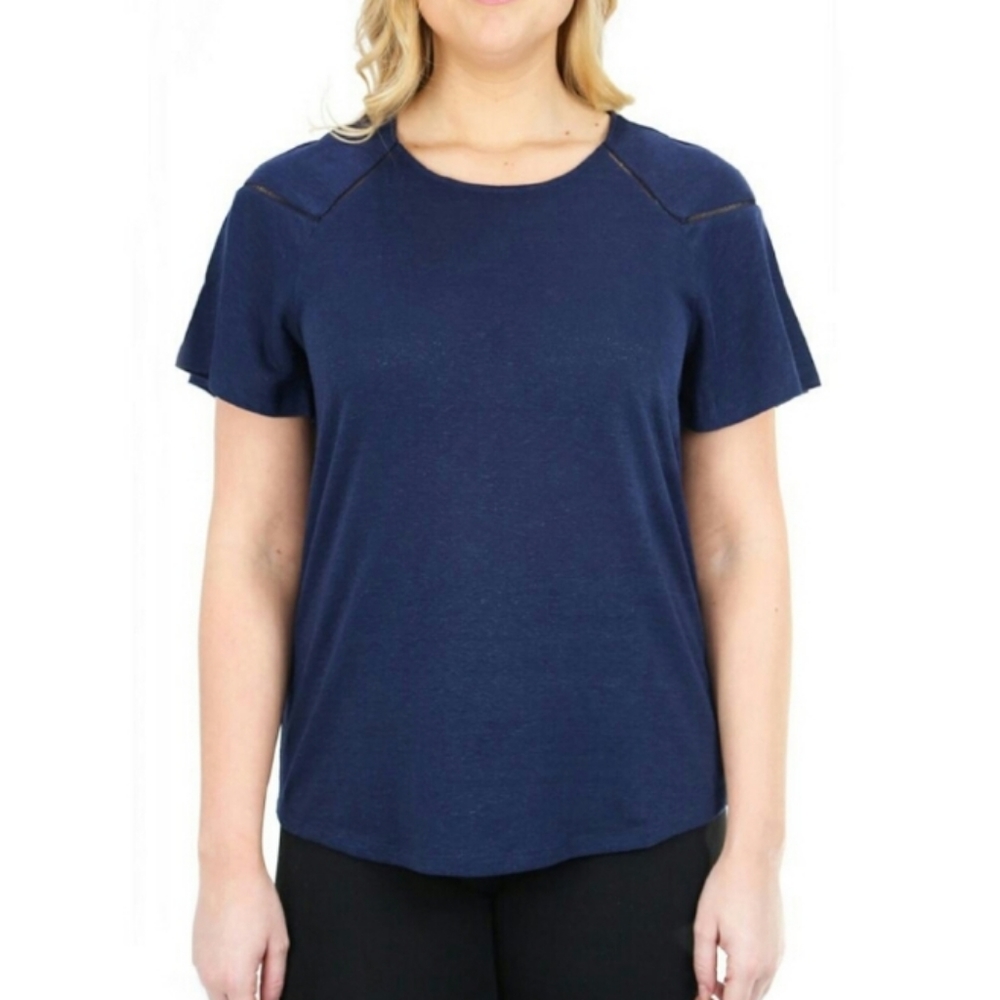 Zac & Rachel Linen Blend Blouse Top Dark Navy XXL